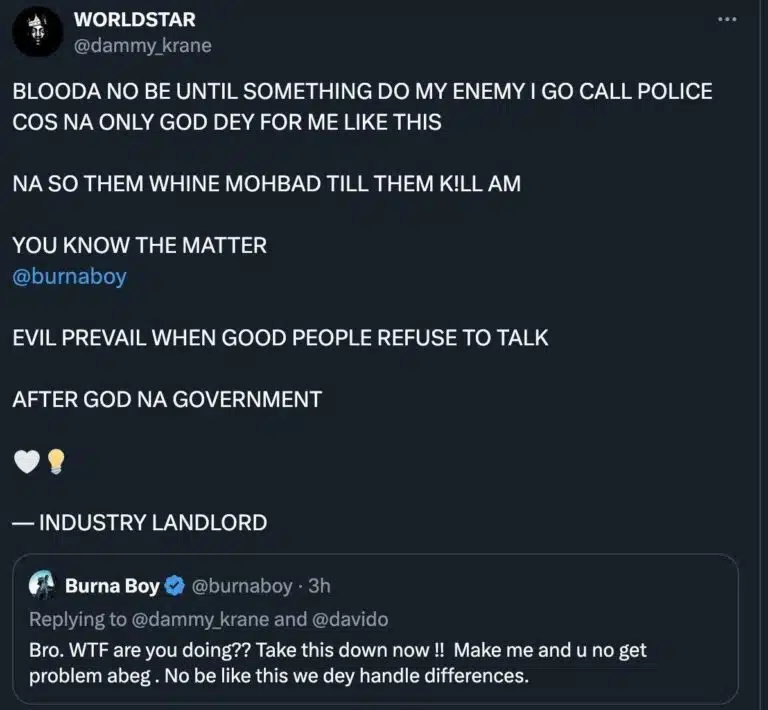 Burna Boy defends Davido over Dammy Krane following Tagbo's d3ath accusation